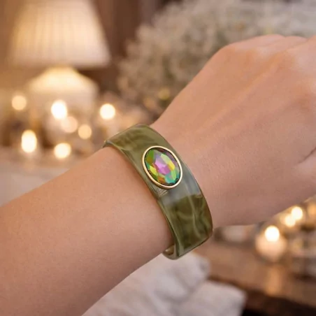 Bracelet jonc résine avec cabochon cristal