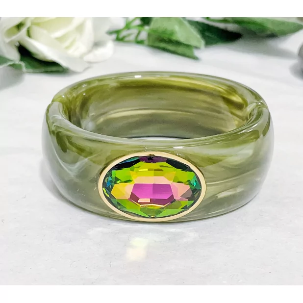 Bracelet jonc résine avec cabochon cristal