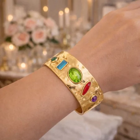 Bracelet jonc acier doré cristal