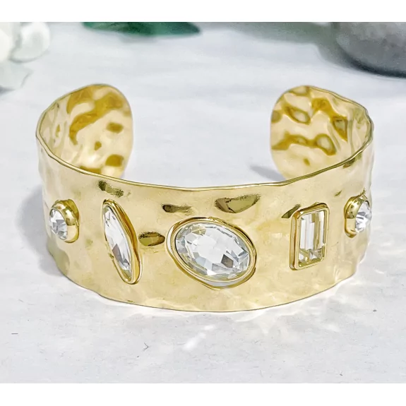 Bracelet jonc acier doré cristal