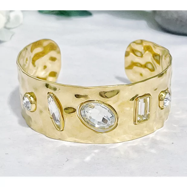 Bracelet jonc acier doré cristal