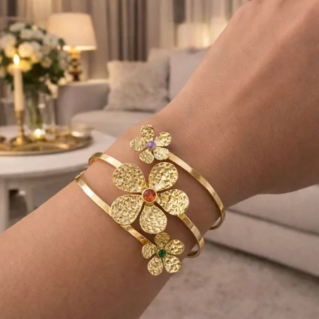 Bracelet jonc acier fleurs