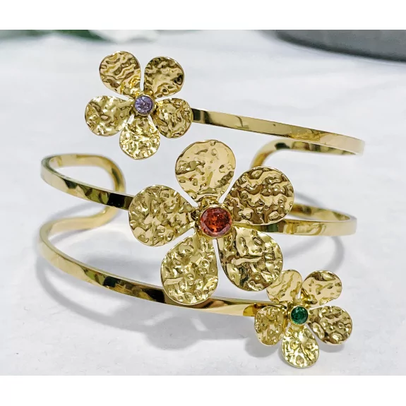 Bracelet jonc acier fleurs