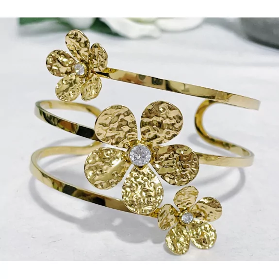 Bracelet jonc acier fleurs