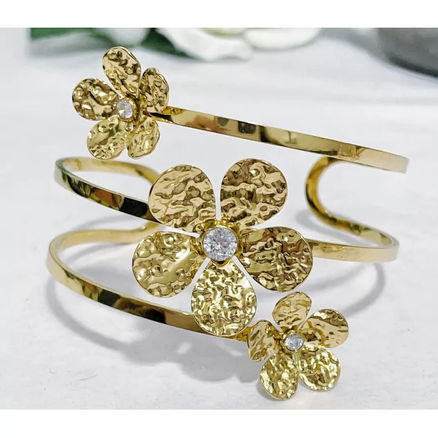 Bracelet jonc acier fleurs