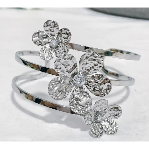 Bracelet jonc acier fleurs