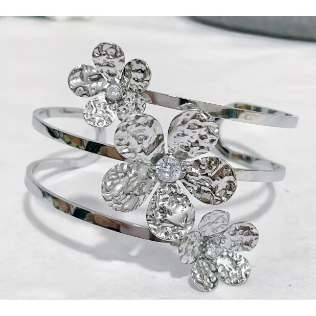 Bracelet jonc acier fleurs