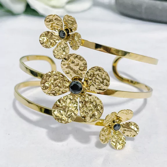 Bracelet jonc acier fleurs