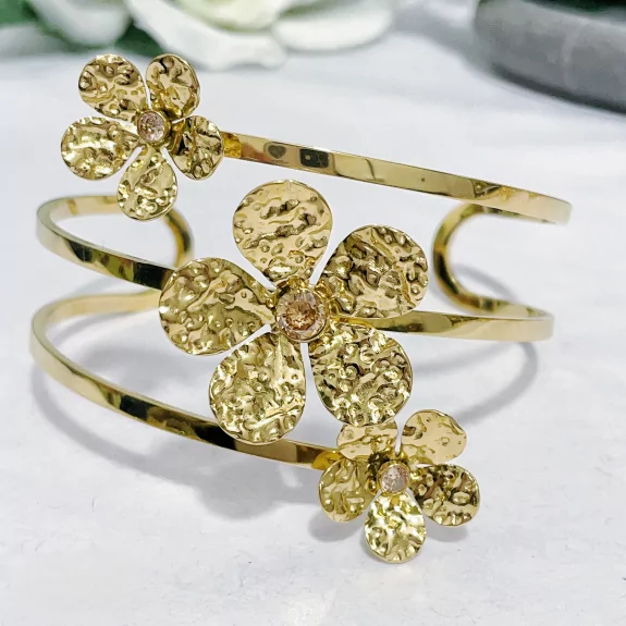 Bracelet jonc acier fleurs