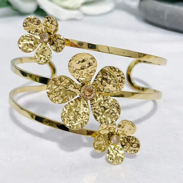 Bracelet jonc acier fleurs