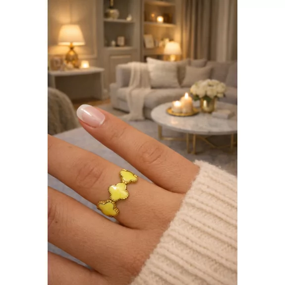 Bague acier trèfle émaillé