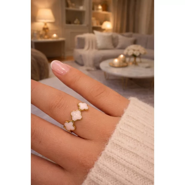 Bague acier trèfle émaillé