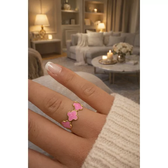 Bague acier trèfle émaillé