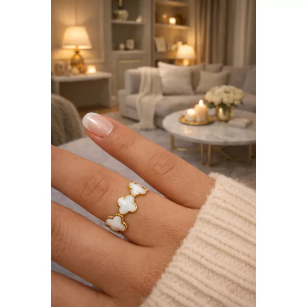 Bague acier trèfle émaillé