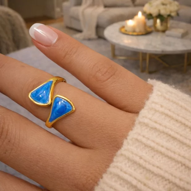 Bague tendance dorée en acier