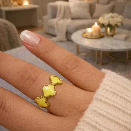 Bague acier trèfle émaillé