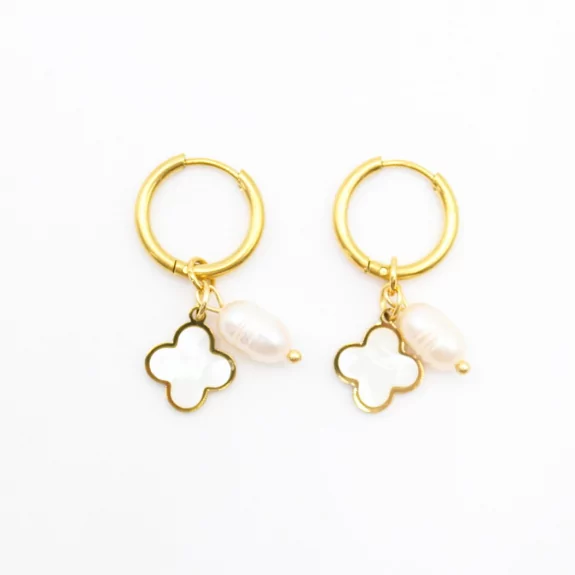 Créoles pampilles trèfle et perle