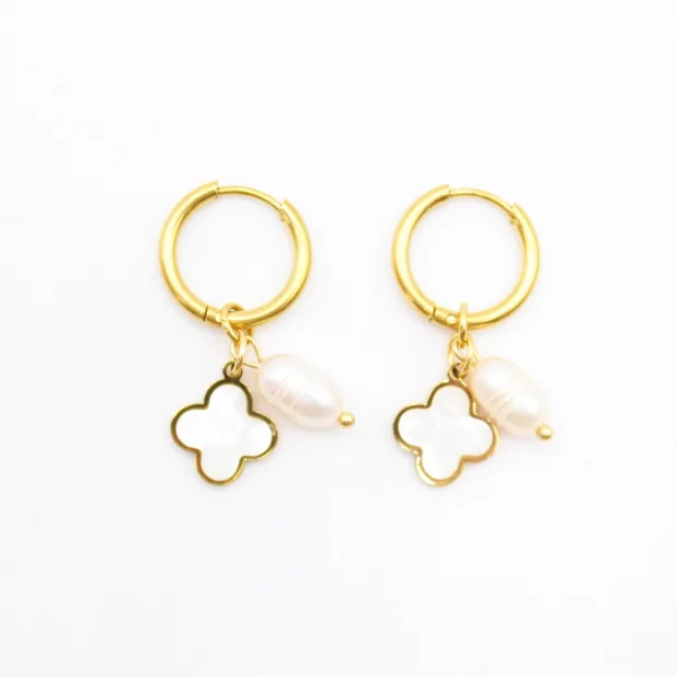 Créoles pampilles trèfle et perle