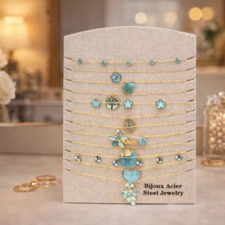 Pack 12 Colliers Acier Inoxydable - turquoise