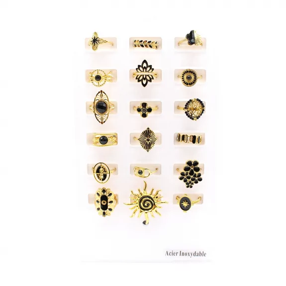 Pack 18 bagues acier inoxydable - noir