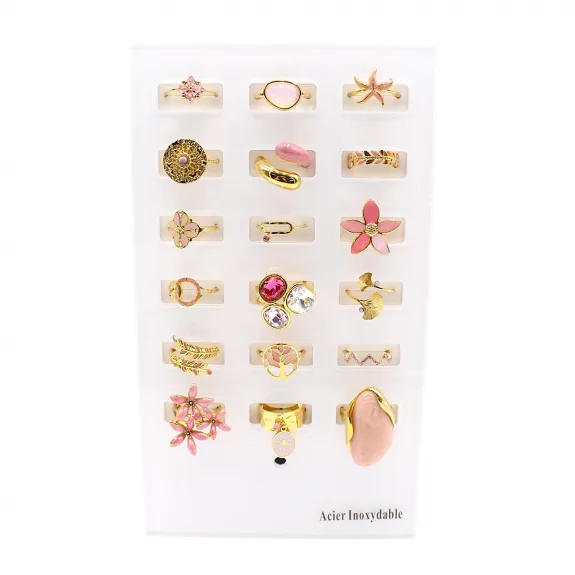 Pack 18 bagues acier inoxydable - rose