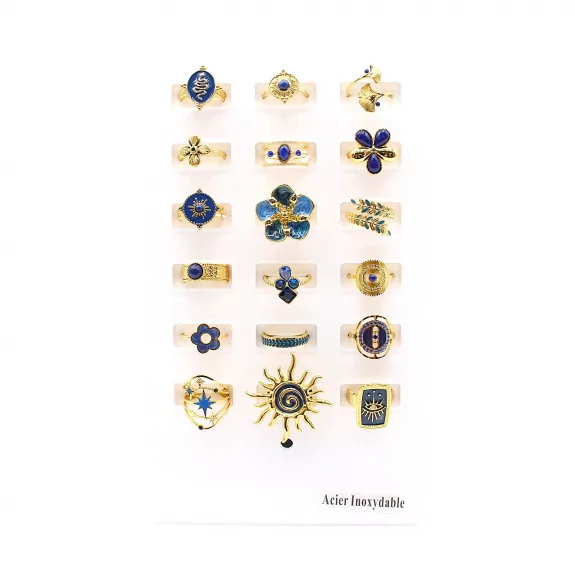 Pack 18 bagues acier inoxydable - marine