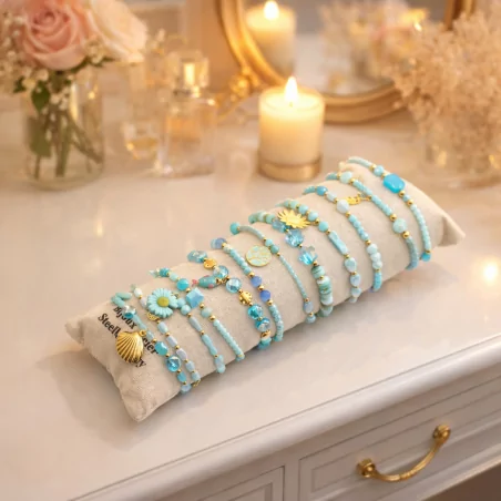 Pack de 12 bracelets cristal de verre et acier - TURQUOISE