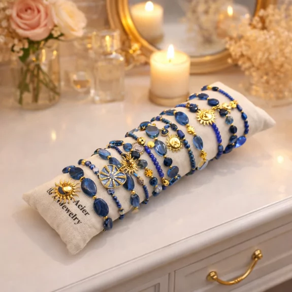 Pack de 12 bracelets cristal de verre et acier - marine