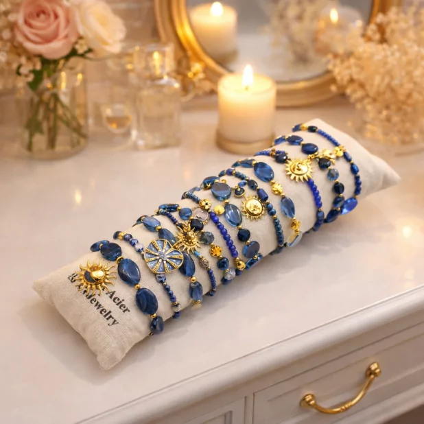 Pack de 12 bracelets cristal de verre et acier - marine