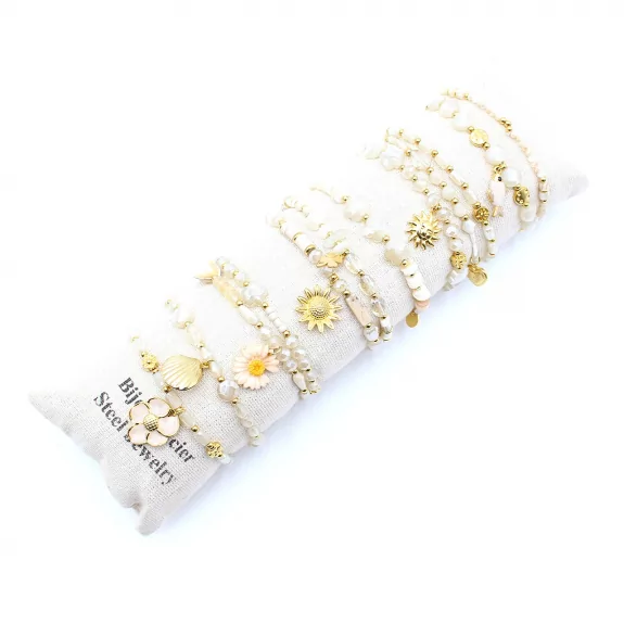 Pack de 12 bracelets cristal de verre et acier - nude