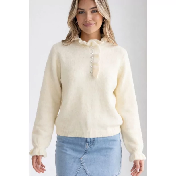 Pull femme pastel à col volanté