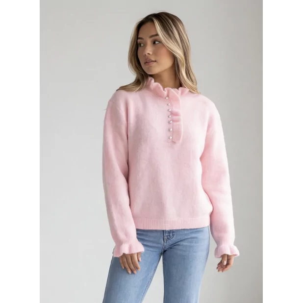 Pull femme pastel à col volanté