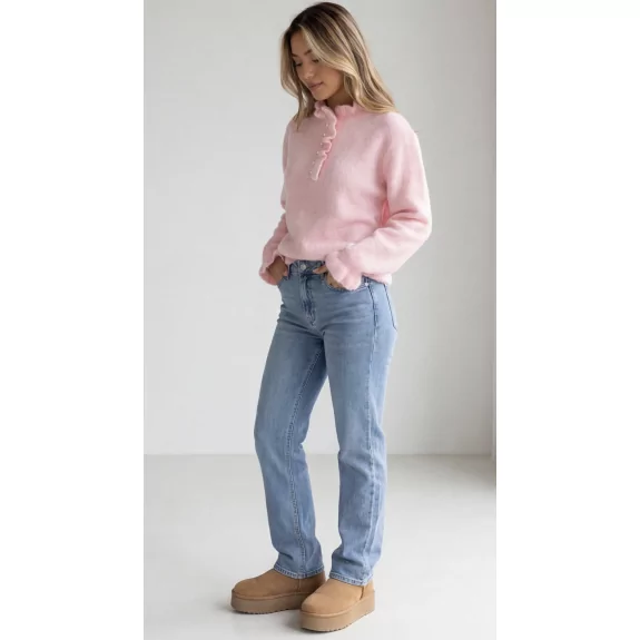 Pull femme pastel à col volanté