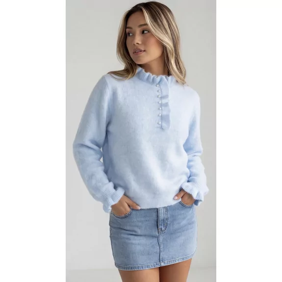 Pull femme pastel à col volanté