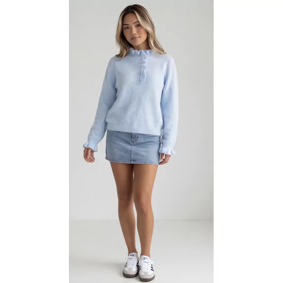Pull femme pastel à col volanté
