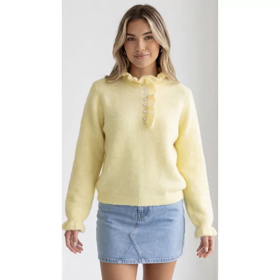 Pull femme pastel à col volanté