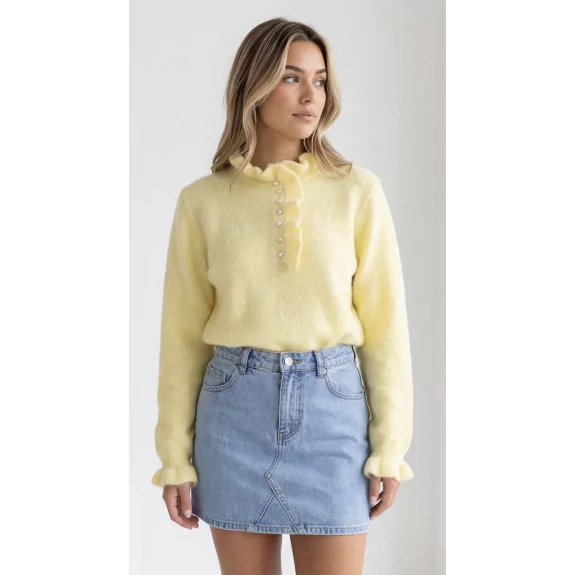 Pull femme pastel à col volanté