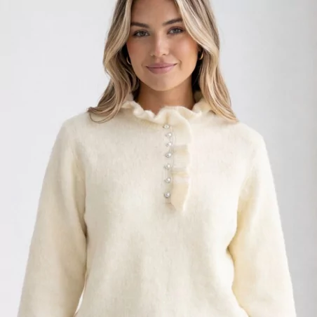Pull femme pastel à col volanté