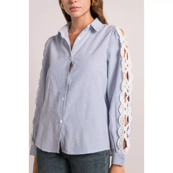 Chemisier femme à rayures avec manches brodées