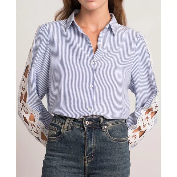 Chemisier femme à rayures avec manches brodées