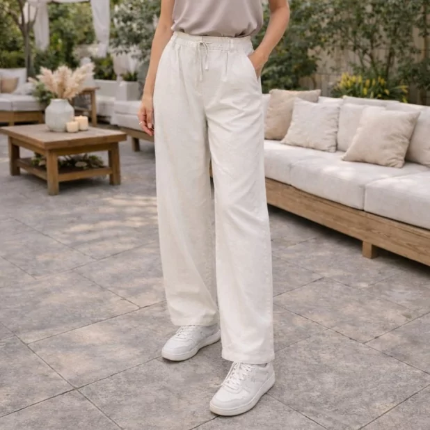 Pantalon Femme Coupe Droite à Taille Élastique