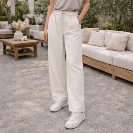 Pantalon Femme Coupe Droite à Taille Élastique