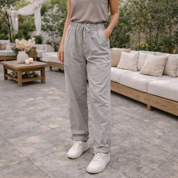 Pantalon Femme Coupe Droite à Taille Élastique