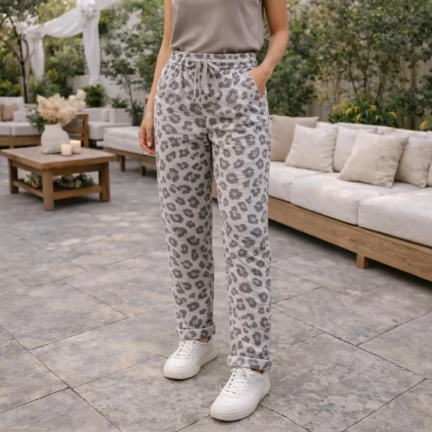 Pantalon Femme Imprimé Léopard à Taille Élastique
