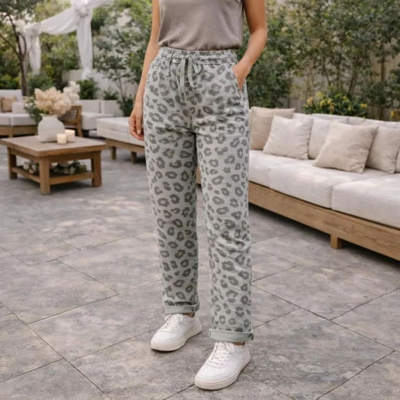 Pantalon Femme Imprimé Léopard à Taille Élastique