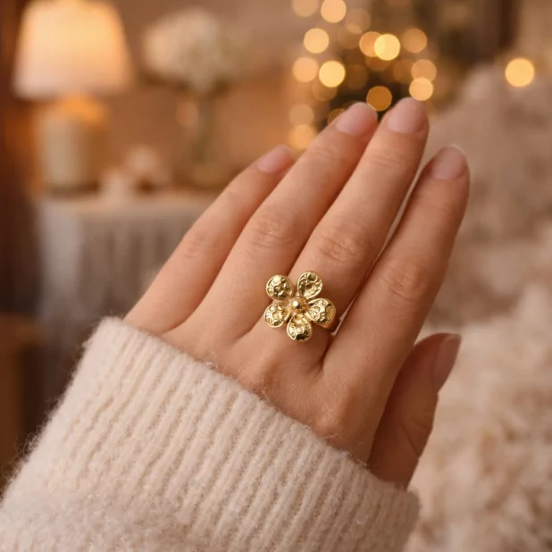 Bague fleur acier inoxydable