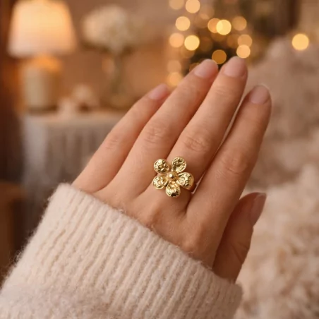 Bague fleur acier inoxydable