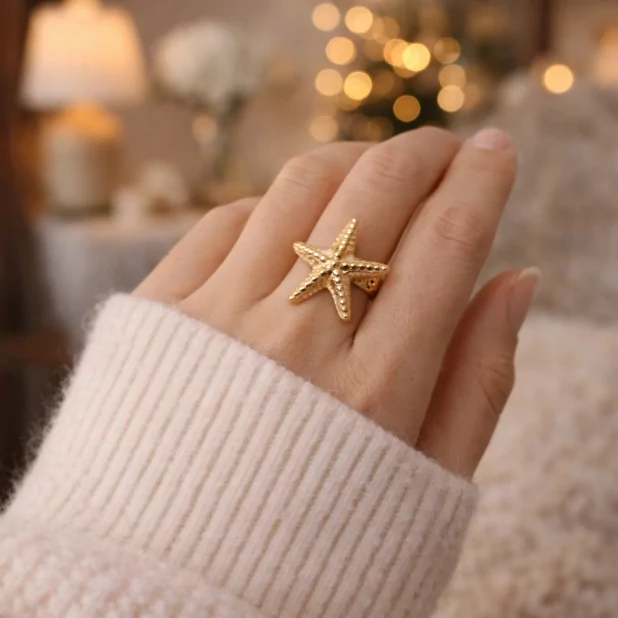 Bague dorée étoile de mer