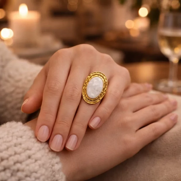 Bague acier cabochon ovale