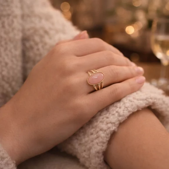 Bagues dorées acier inoxydable cabochon coloré